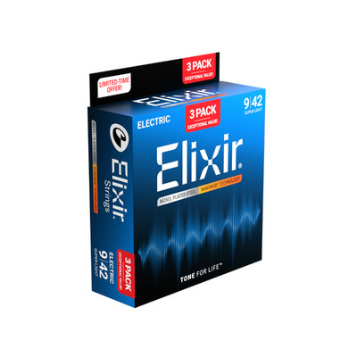 Elixir  16566 Electric Guitar Strings w/ NANOWEB  Technology gauges 9-42; 3-Pack
