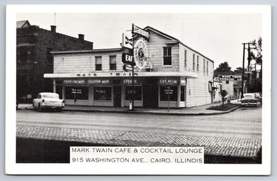 Mark Twain Cafe Cocktail Lounge Cairo Illinois IL Roadside Chrome c1950 Postcard