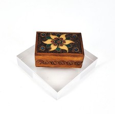 Handmade Polish Folk Art Petite Wooden Hand Painted Floral Trinket Box Carved