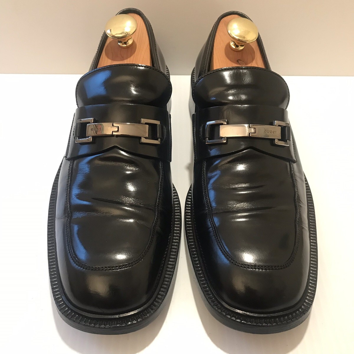 GUCCI Mens Vintage Black Leather Horse-Bit Loafers Sz 9D EUC  display picture 1