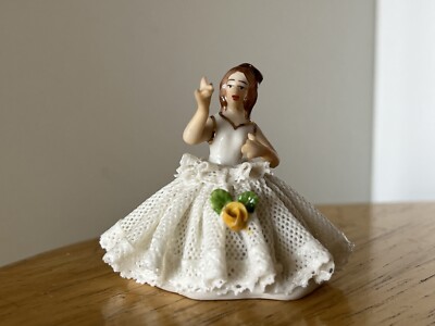 Antique Dresden Porcelain Lace Choir Girl Miniature Figurine