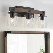 DUJAHMLAND Wood Farmhouse Vanity Light,3-Light Rustic Bathroom Light Fixture ...