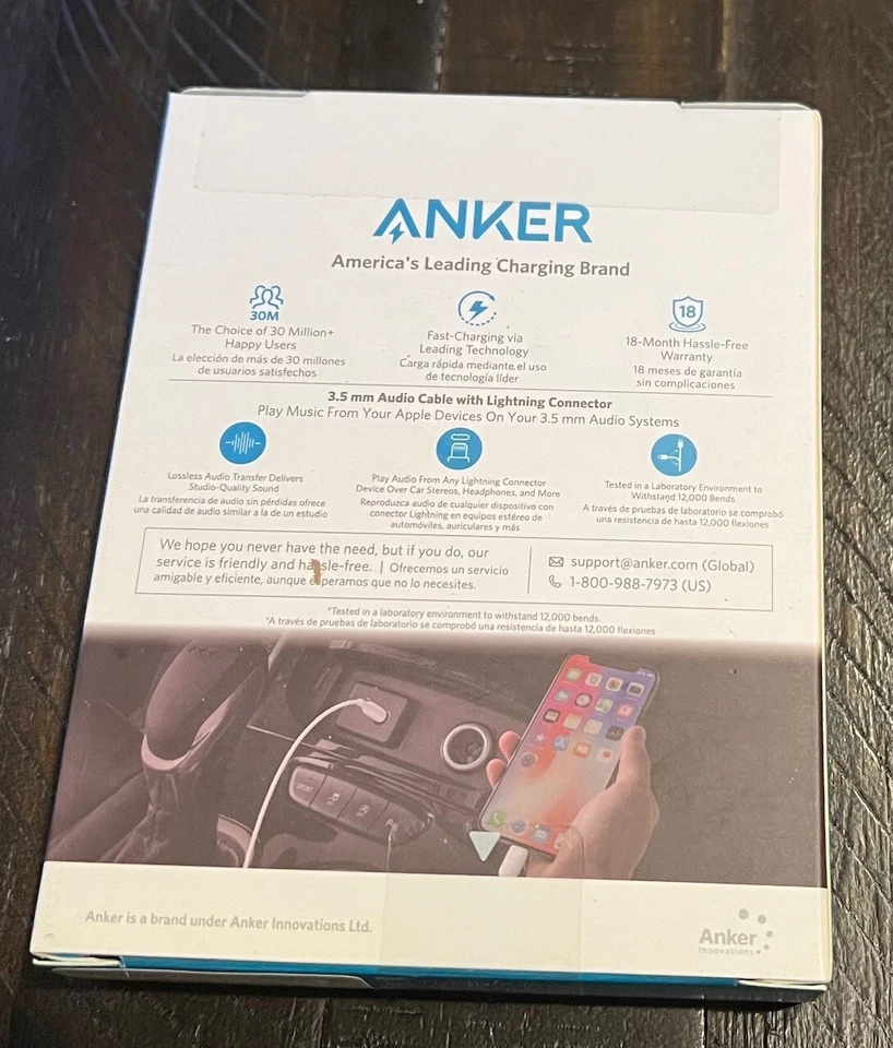 Adaptador auxiliar de audio Anker 3 pies PowerLine 3,5 mm para Apple iPhone iPad - Blanco Foto 3 de 3