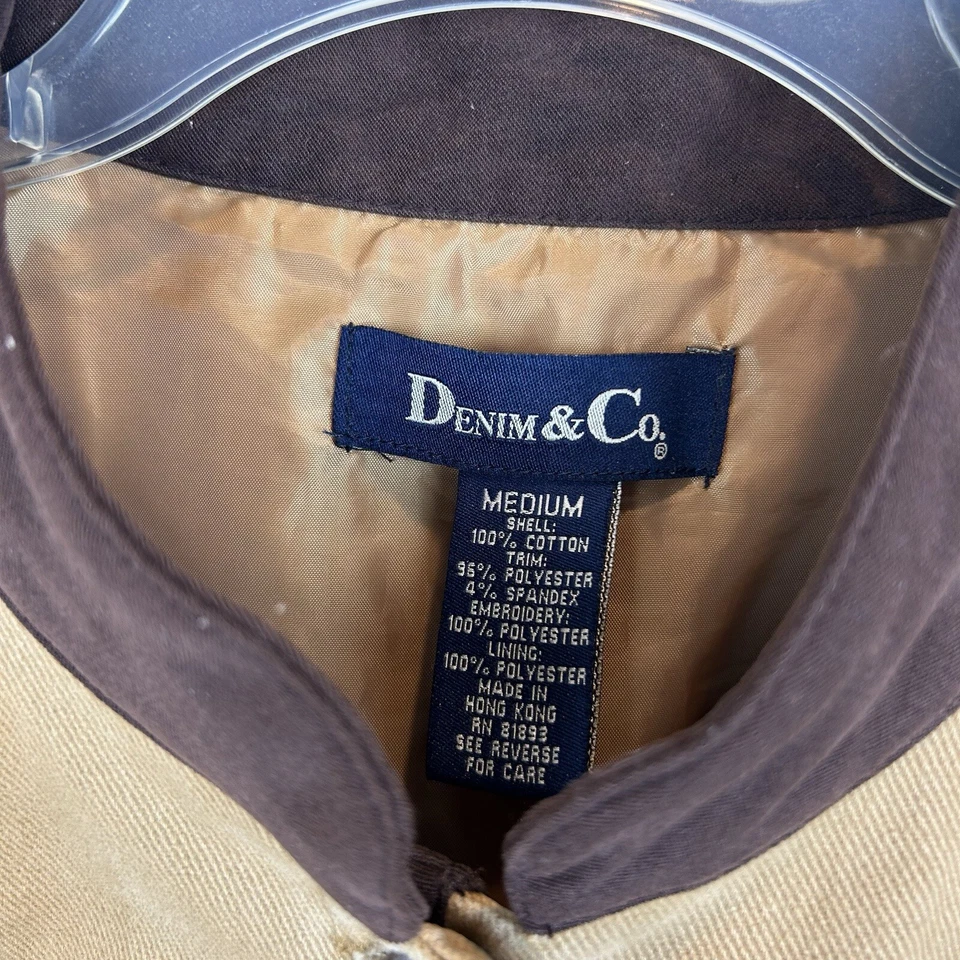 Denim & Co куртка женщины M цветочный вышитый бежевый джинсовой ткани кнопка с подкладкой карманы - Изображение 3 из 4