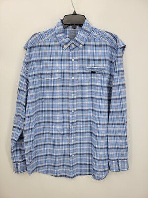 Vineyard Vines Performance Shirt Mens Large Blue Plaid Vented Fishing Harbour