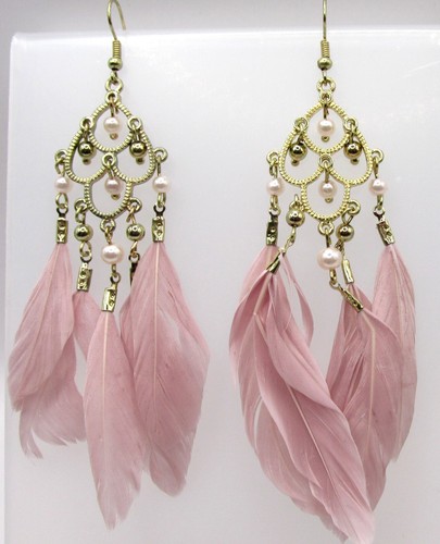 Vintage Multi Feather Mini Pearls Earrings - Picture 2 of 4