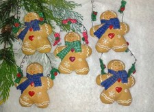 5 Pc Lot "Puffy" Resin Gingerbread Ornaments w/Wire Hanger