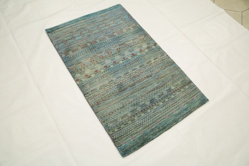3x5 Blue Green Afghan Hand Knotted Gabbeh Striped Lori Baft Wool Rug - Picture 4 of 12