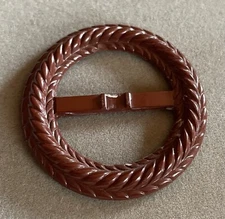 Vintage CHOCOLATE BROWN BAKELITE Belt BUCKLE Round Edged Outer Circle 1-3/4" Dia