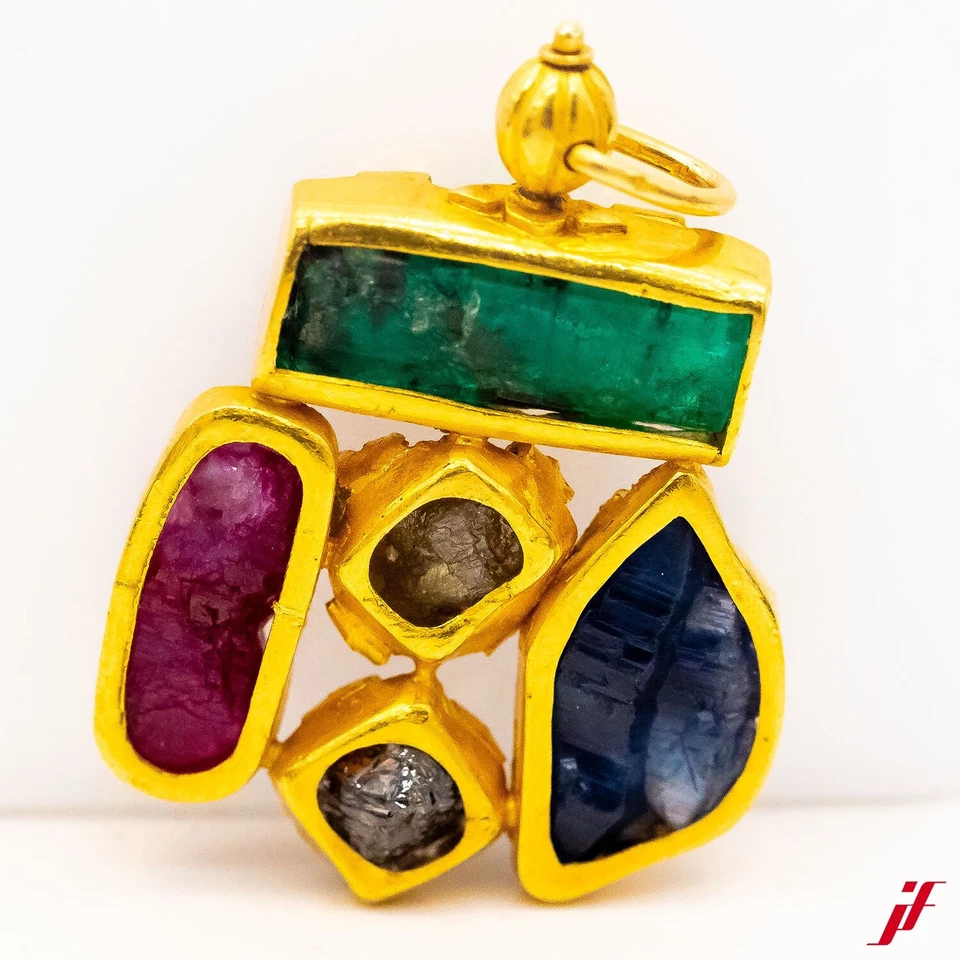 Anhänger 24K Gelbgold Diamant 9,0ct Smaragd Rubin Saphir - Wert 20.000€ - Bild 2 von 2