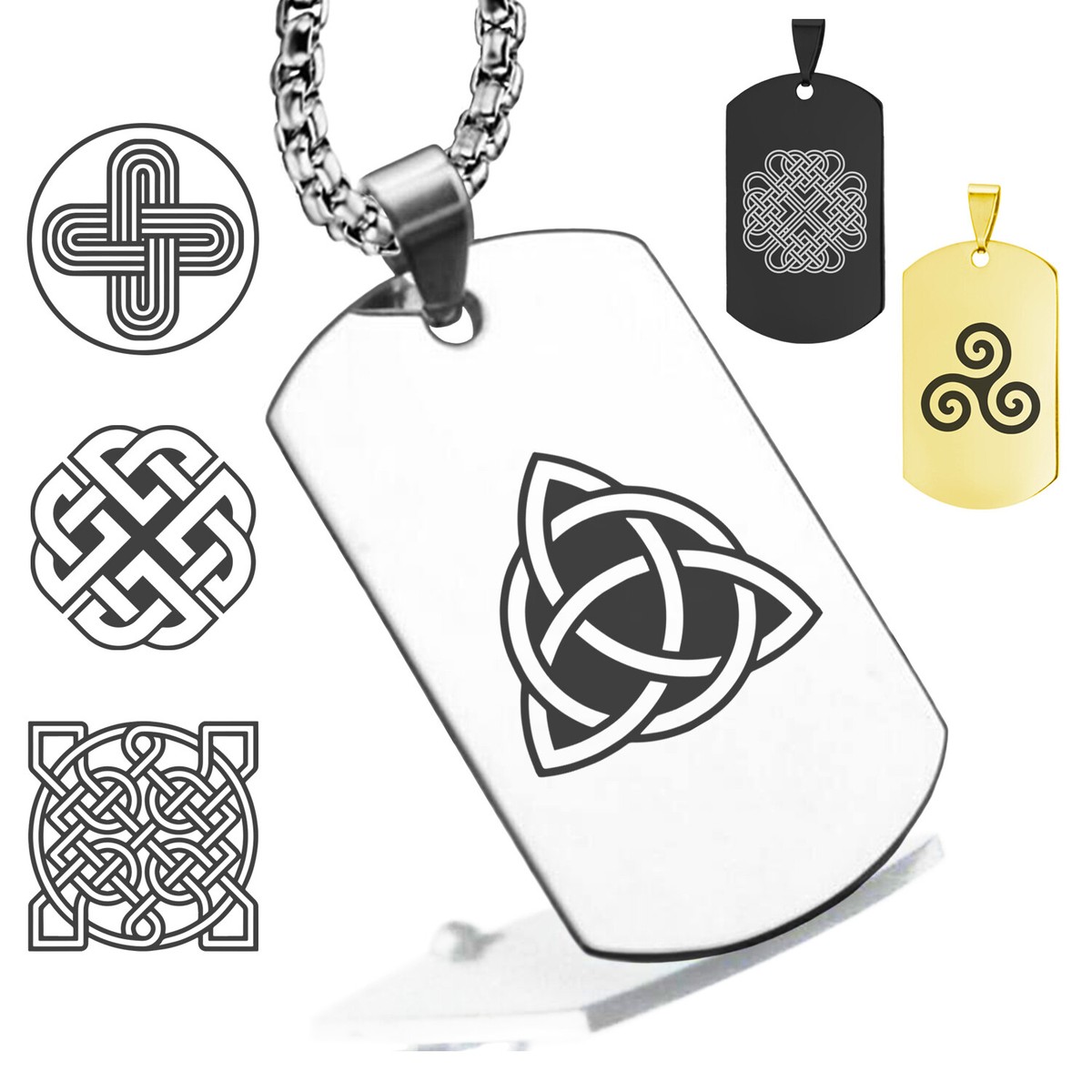 Stainless Steel Celtic Trinity Shield Spiral Love Knot Dog Tag Pendant  Necklace