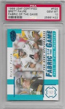 1999 Brett Favre PSA 10 Leaf Certified FABRIC OF THE GAME POP 2 SERIAL #180/250