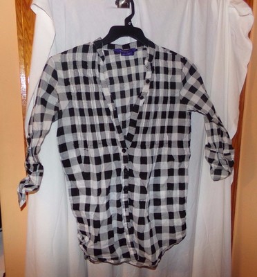 1 GIRLS 10-12 CHECKED PULLOVER GREY, BLACK AND WHITE BY MILEY CYRUS