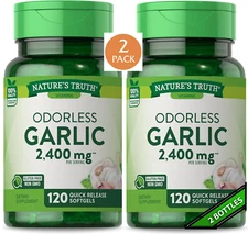 2 Pack High Strength Odorless Garlic 1200mg 240 Softgels (2x120) For Cholesterol