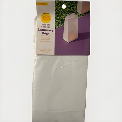 Sun Squad Indoor/Outdoor Luminary Bags White Reusable Resin 6 Pack 10 x 5 x3 