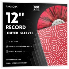 Vinyl Outer Sleeves, 12" 3 Mil Crystal Clear, 100 Pack