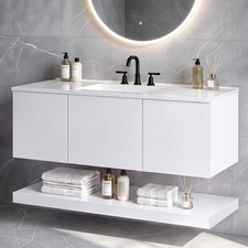 48" Wall Mounted Bathroom Vanity Floating Vanity With Resin Sink Storage Drawers