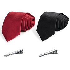 Valentine's Day Gifts For Him, Ties for Men, 2 Silk-Blend Basic - Black / Red