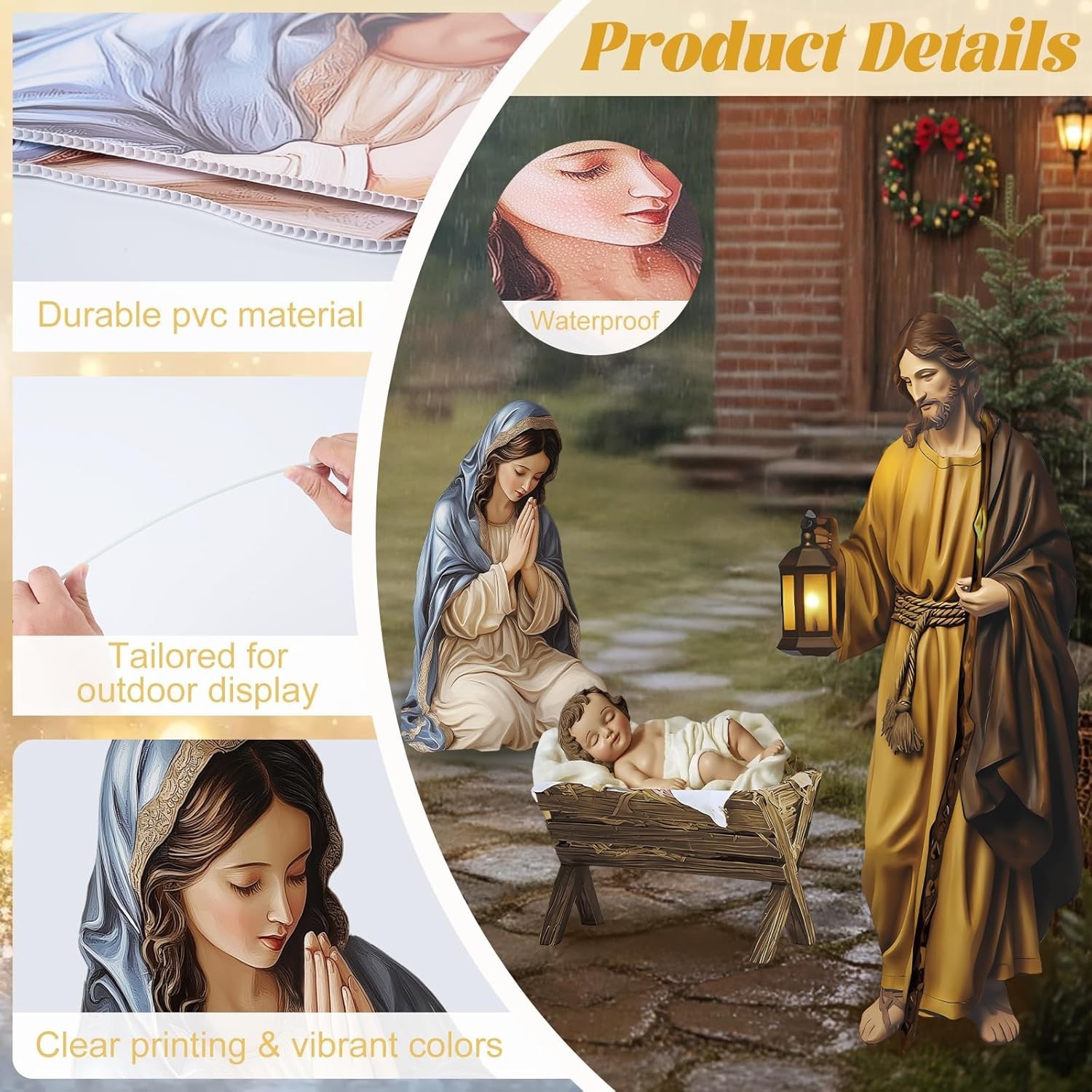 4 FT 3-Piece Outdoor Nativity Scene Yard Signs Holy Family Xmas Lawn Stakes