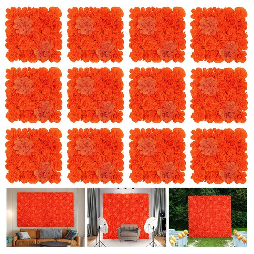 Artificial Flower Wall Panels - 12-Piece Set of 15X15 Inch Silk Roses Floral Bac