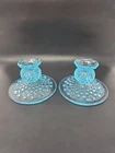 Fenton Blue Glass Hobnail 2 Candlestick Holders 3.25" Tall