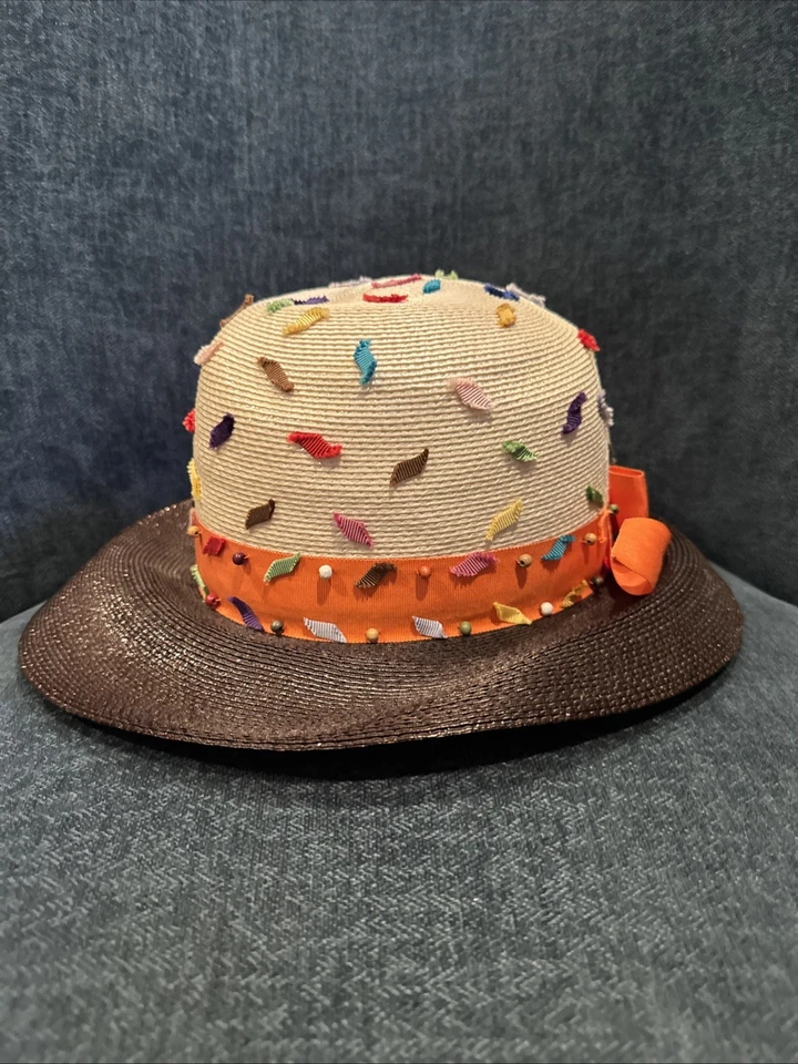 RARE Olympic Style Master Paris NY Milano Straw Cloche Hat w/ Sprinkles & Bow - Image 4 of 4