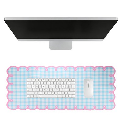 Scalloped Desk Mat, 35.4 x 15.7'' Checkered Large Mouse Pad, Deep Purple-Red