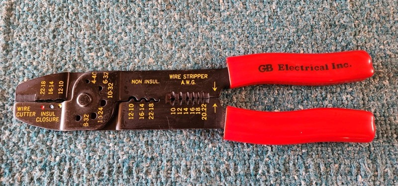 GB Electrical Inc. Wire Stripper Crimper Cutter Black w/Red Handles! 10-22 AWG!