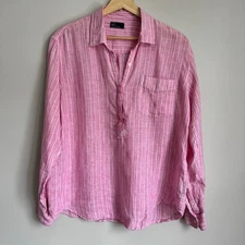 Gap Women's Top Large Pink Linen Popover Coastal Beachy Nautical Lagenlook 