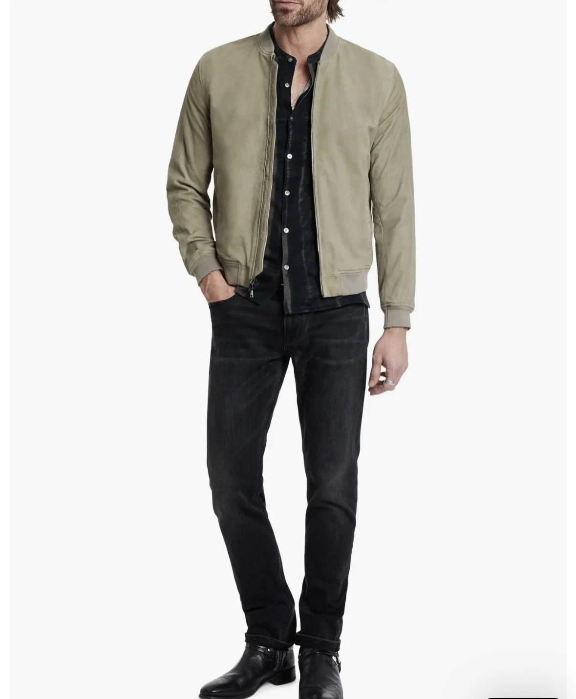 NWT $798 John Varvatos Jacket 54 L Men's Khai Suede Bomber Khaki Light Green - product detail image 10