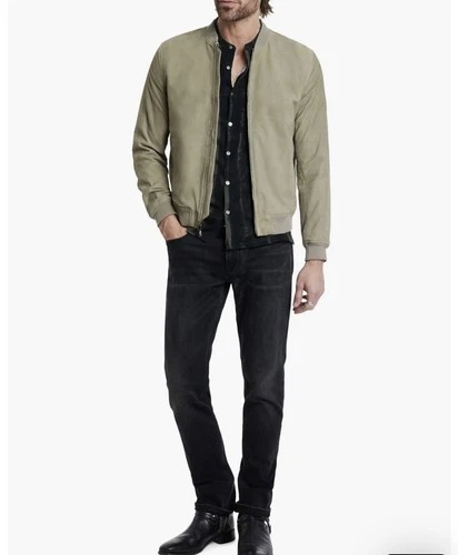 NWT $798 John Varvatos Jacket 54 L Men's Khai Suede Bomber Khaki Light Green image 10