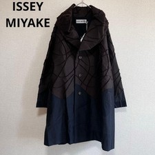 USED NEW ISSEY MIYAKE GEOMETRIC MIXED MATERIAL LONG COAT UNUSED