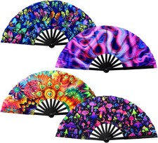 4 Pcs UV Glow Large Folding Hand Rave Fan Men Women Clap Fans for Line Dancing C