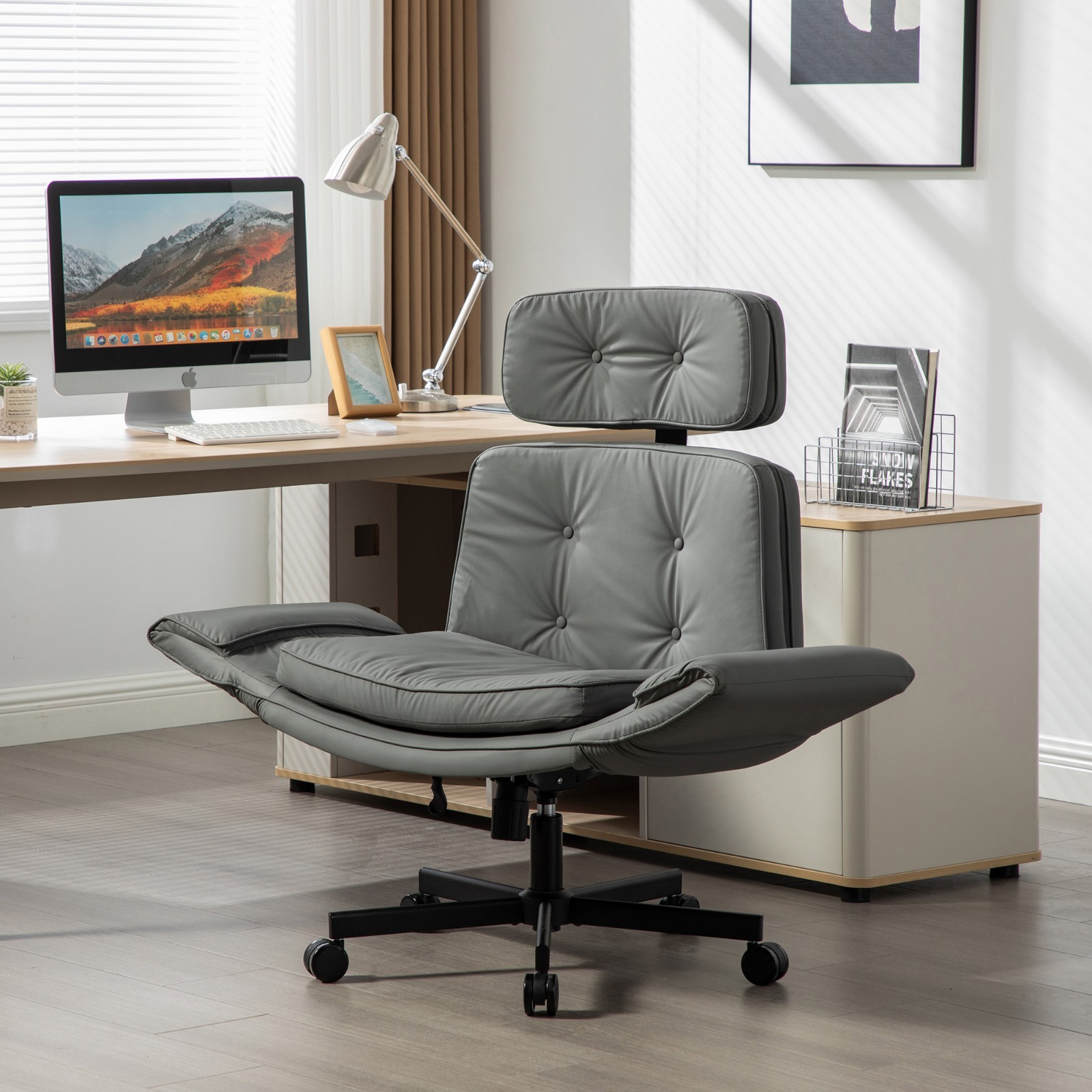 Wide Criss Cross Chair with Flip-up Arms & Headrest, Swivel Task Desk Office Cha