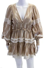 Hemant & Nandita Womens Cotton Bishop Sleeve Buttoned Detail Dress Brown Size S