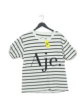 Aje Women's T-Shirt S White Striped 100% Cotton Short Sleeve Crew Neck Basic
