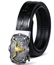 HWMCHOK Mens Ratchet Cowboy Belt Leather Western Wasit 34"-39", Bull-black