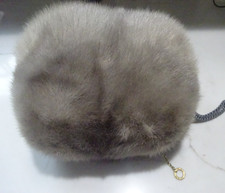 Vintage Gray Fox  Mink  Hand Warmer Muff Wristlet w Silk Lining Zipper