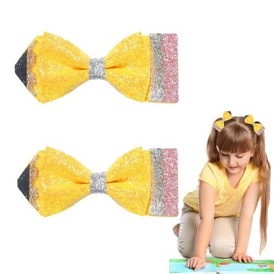 2 PCS Yellow Glitter Pencil Hair Bows Clip Alligator Barrette Type D Styling