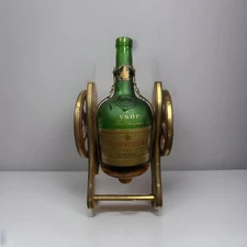 Vtg Courvoisier Cognac Cannon Wood Brass Bottle Holder Display Gun Carriage