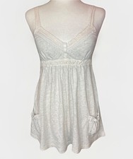 2010s Abercrombie Fitch Light Gray Babydoll Tank Top White Lace Size Medium