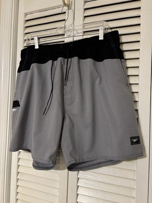 Speedo Men's Solid Gray/Black Swim Shorts XL Drawstring Elastic Waist Pockets