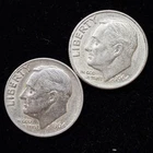 90% Silver - 1964 Roosevelt Dime - 2 Dimes - Circulated Condition - 21-40