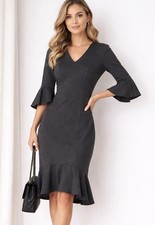   Calvin Klein Bell Sleeves Black Dress Gold Zipper Size 12