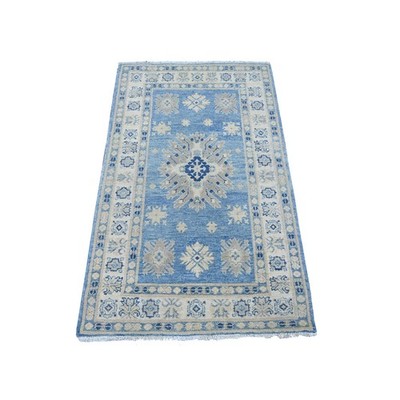 3'x4'9'' Blue Vintage Look Kazak Medallion Design Hand Knotted Wool Rug 21799