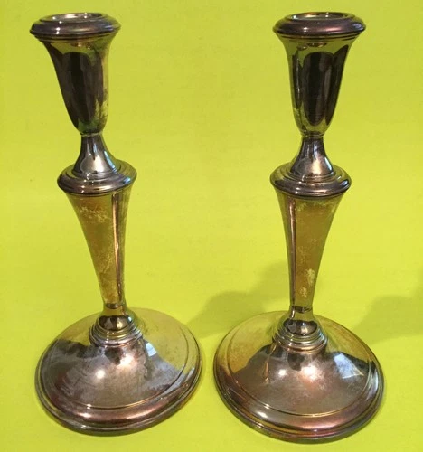 2 Reed & Barton 9" Tall Candlesticks Sterling Weighted and Reinforced 434 Pair