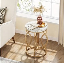 Modern Minimalist Bedside Table Night Stand With Metallic Gold Frame Marble Top