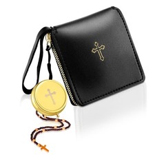 2 Pcs Leather Communion Purse for Pyx with Gold Latin Cross Container Catholi...