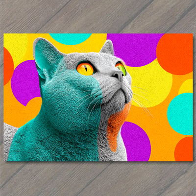 #ad #ad POSTCARD Gray Tabby Cat Color Split Face Golden Eyes Retro Polka Dots Pop $6.65