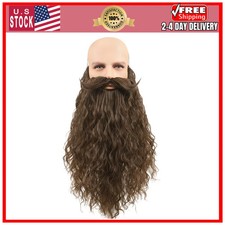 18 Inch Long Curly Brown Synthetic Realistic Fake Beard Wizard Halloween Costume
